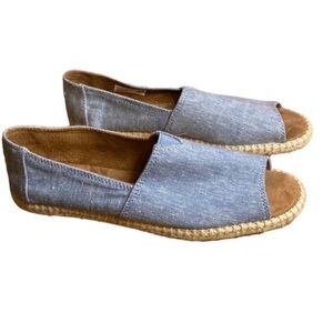 TOMS Denim Flat Peep Toe Espadrilles Size 8